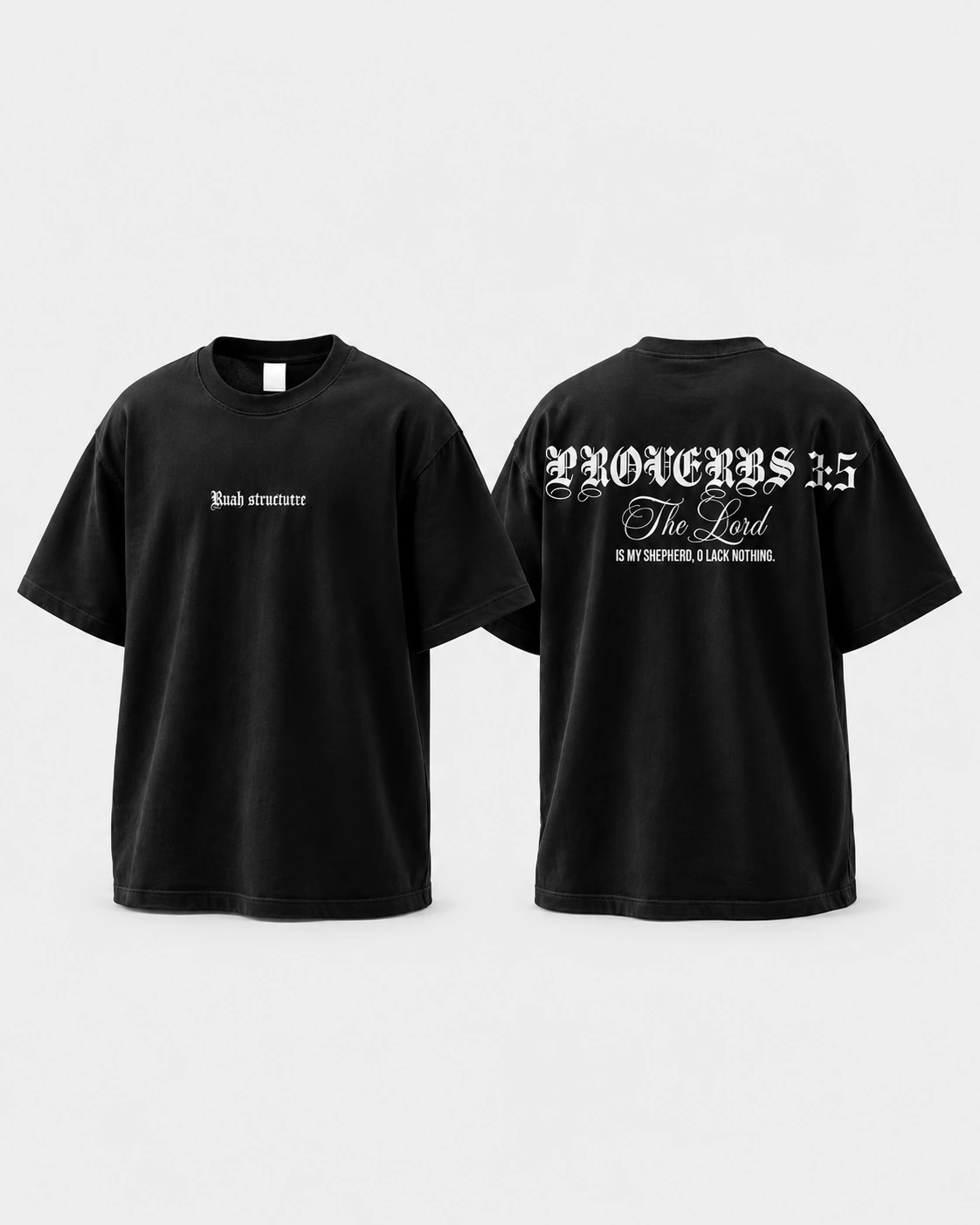 THE LORD — Camiseta preta · frente e costas sobre fundo cinza claro