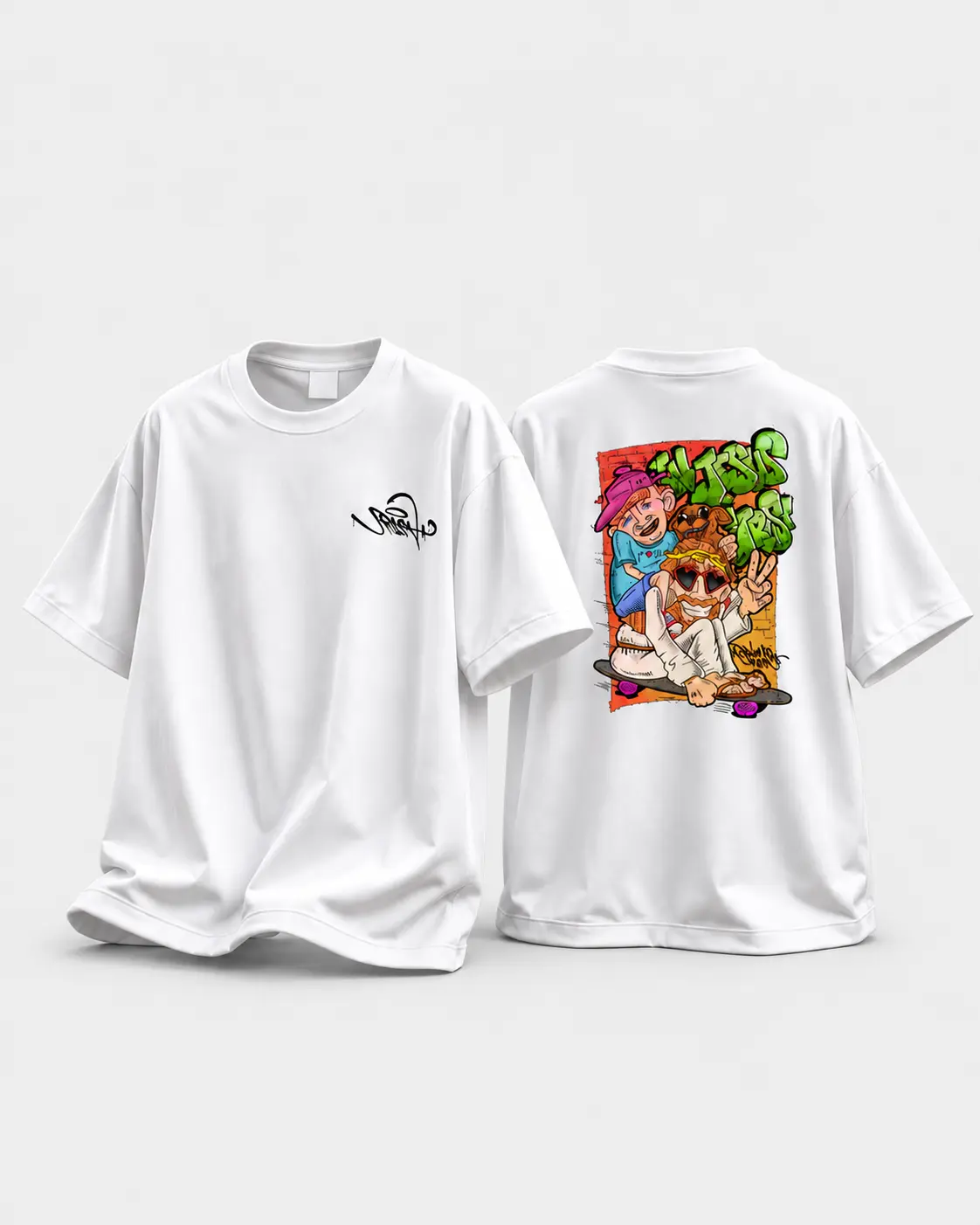 Camiseta branca IN JESUS WE TRUST - GRAFITE · frente e costas